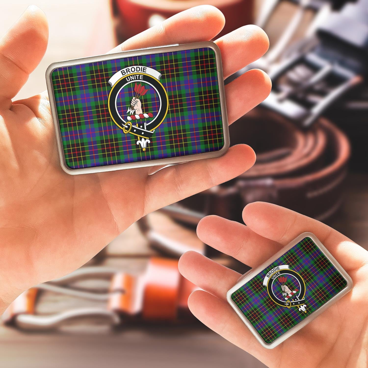 Brodie Hunting Modern Tartan Belt Buckles with Family Crest - Tartan Vibes Clothing