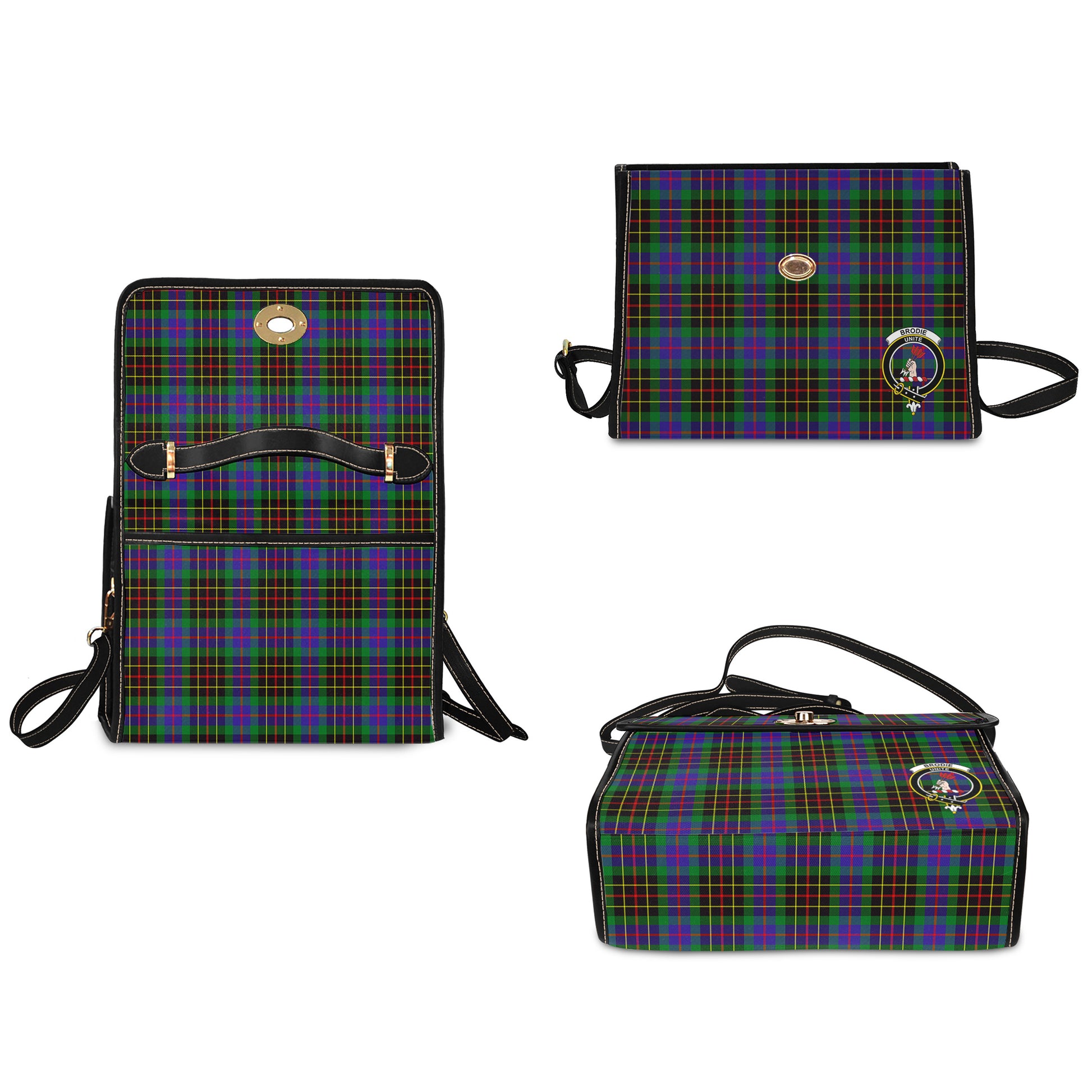 Brodie Hunting Modern Tartan Leather Strap Waterproof Canvas Bag with Family Crest - Tartanvibesclothing