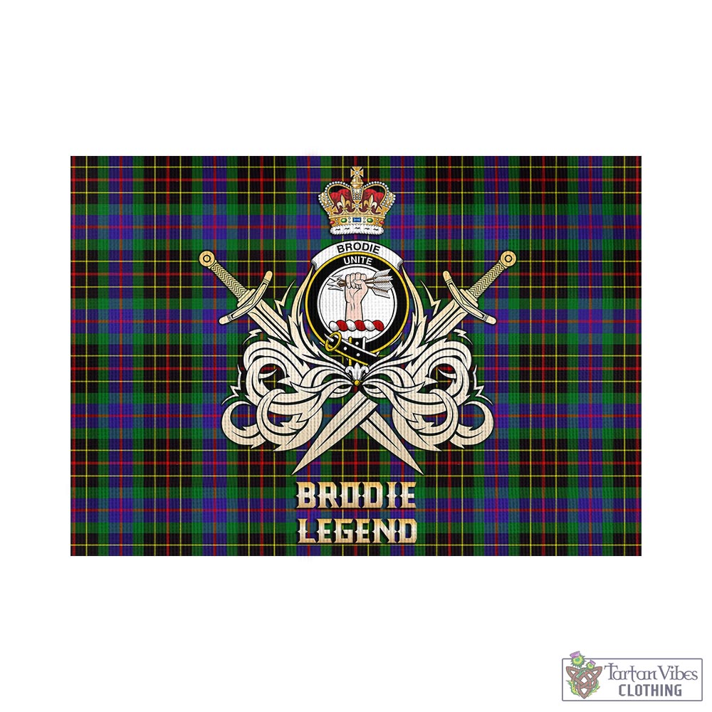 Tartan Vibes Clothing Brodie Hunting Modern Tartan Flag with Clan Crest and the Golden Sword of Courageous Legacy