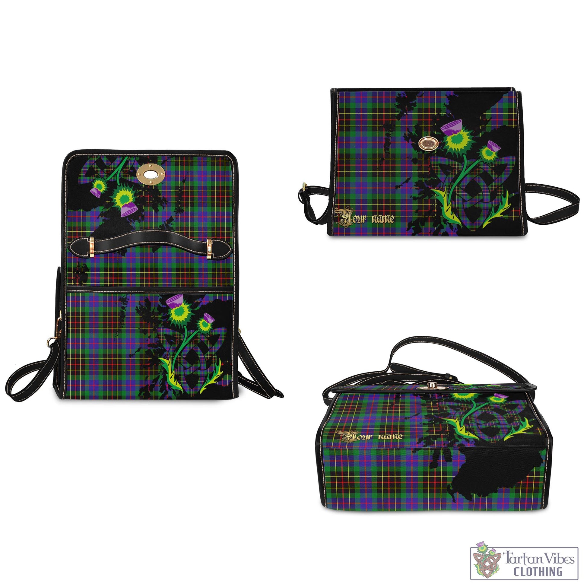 Tartan Vibes Clothing Brodie Hunting Modern Tartan Waterproof Canvas Bag with Scotland Map and Thistle Celtic Accents