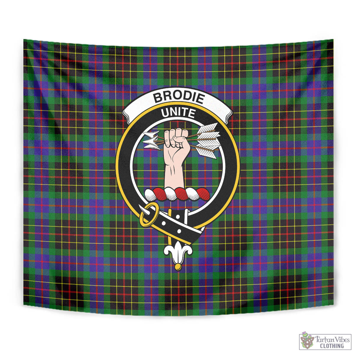 Tartan Vibes Clothing Brodie Hunting Modern Tartan Tapestry Wall Hanging and Home Decor for Room with Family Crest