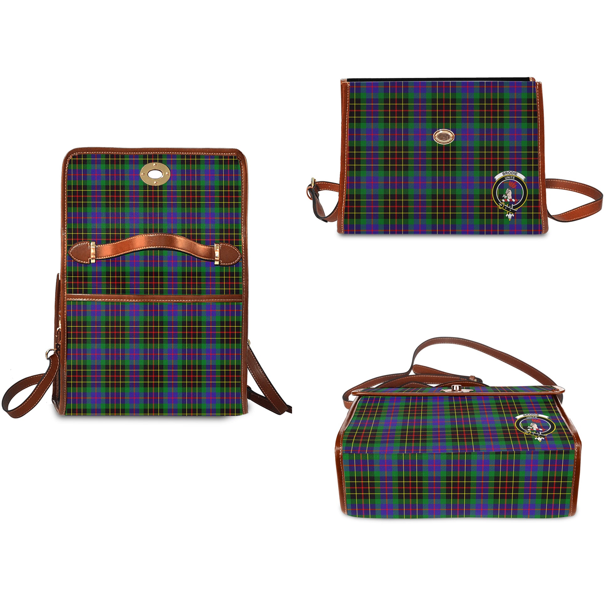 Brodie Hunting Modern Tartan Leather Strap Waterproof Canvas Bag with Family Crest - Tartanvibesclothing