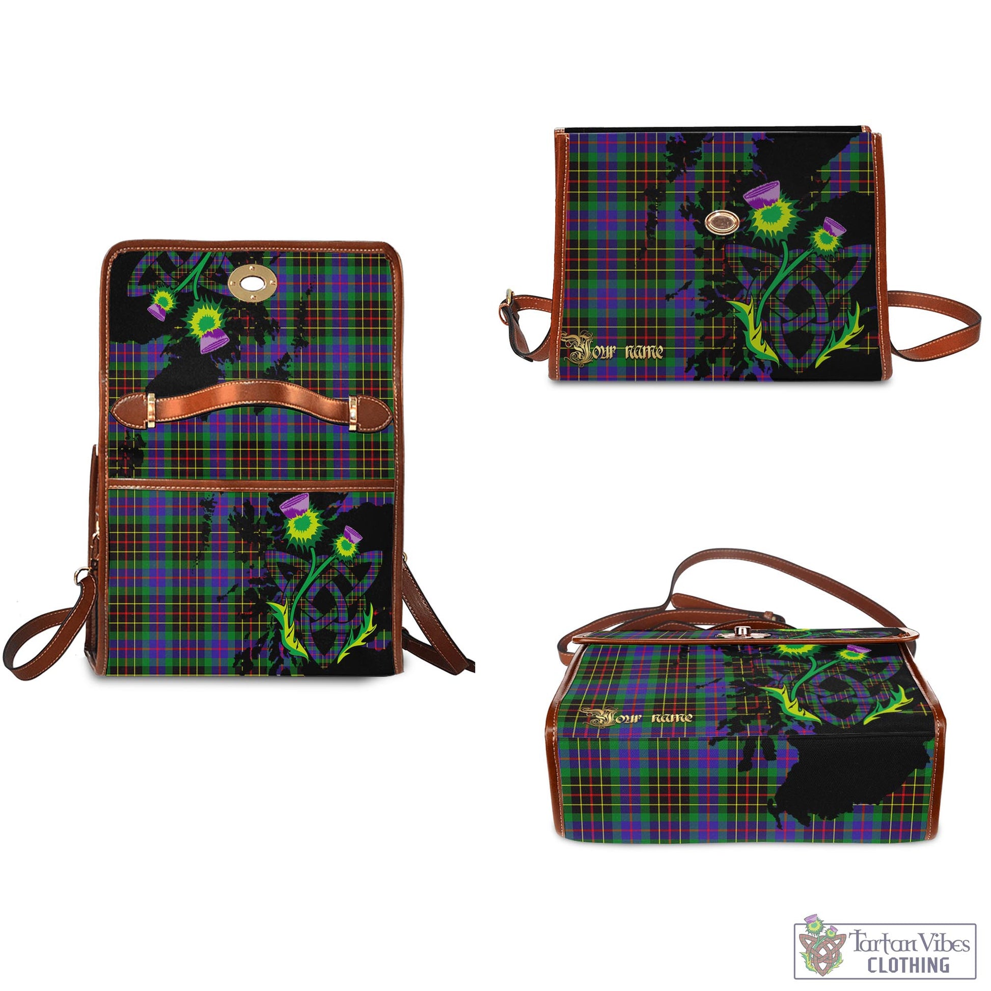 Tartan Vibes Clothing Brodie Hunting Modern Tartan Waterproof Canvas Bag with Scotland Map and Thistle Celtic Accents