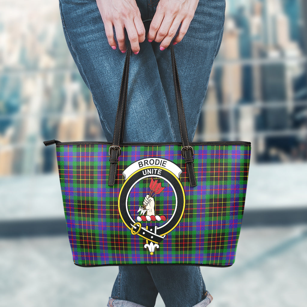 Brodie Hunting Modern Tartan Leather Tote Bag with Family Crest - Tartanvibesclothing