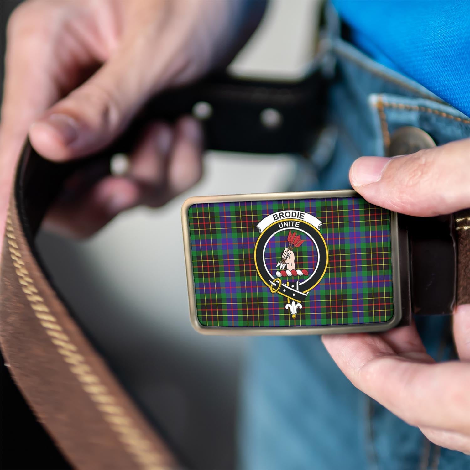 Brodie Hunting Modern Tartan Belt Buckles with Family Crest - Tartan Vibes Clothing