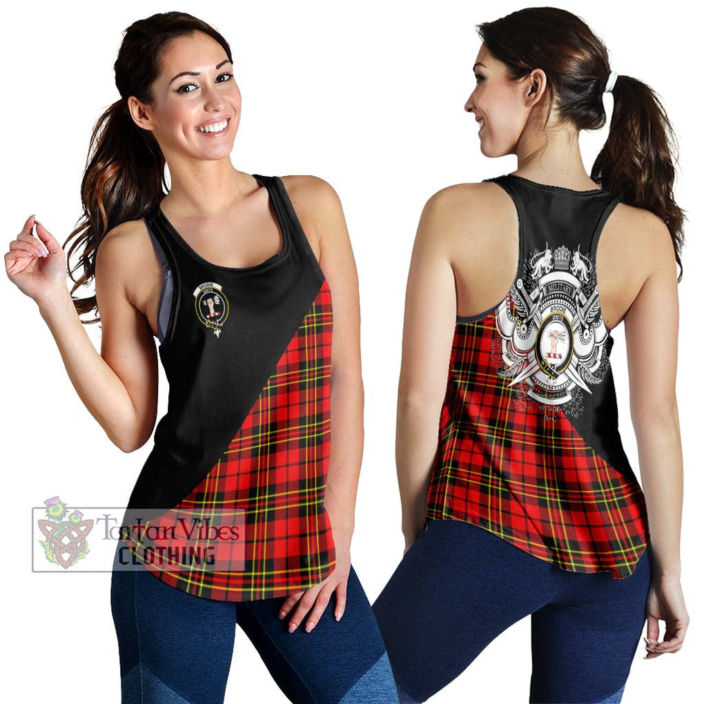 Brodie Modern Tartan Women's Racerback Tanks with Family Crest and Military Logo Style 4XL - Tartanvibesclothing Shop