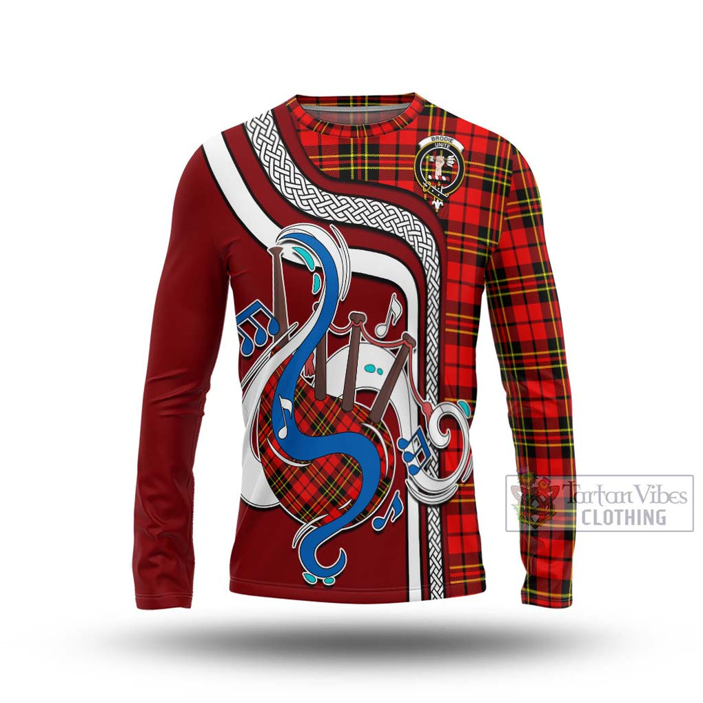 Tartan Vibes Clothing Brodie Modern Tartan Long Sleeve T-Shirt with Epic Bagpipe Style