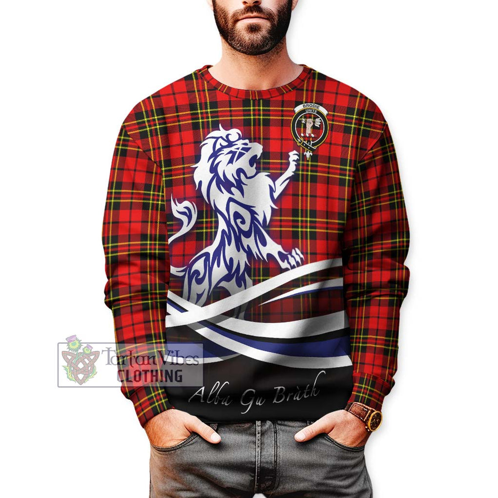 Brodie Modern Tartan Sweatshirt with Alba Gu Brath Regal Lion Emblem Unisex - Tartanvibesclothing Shop