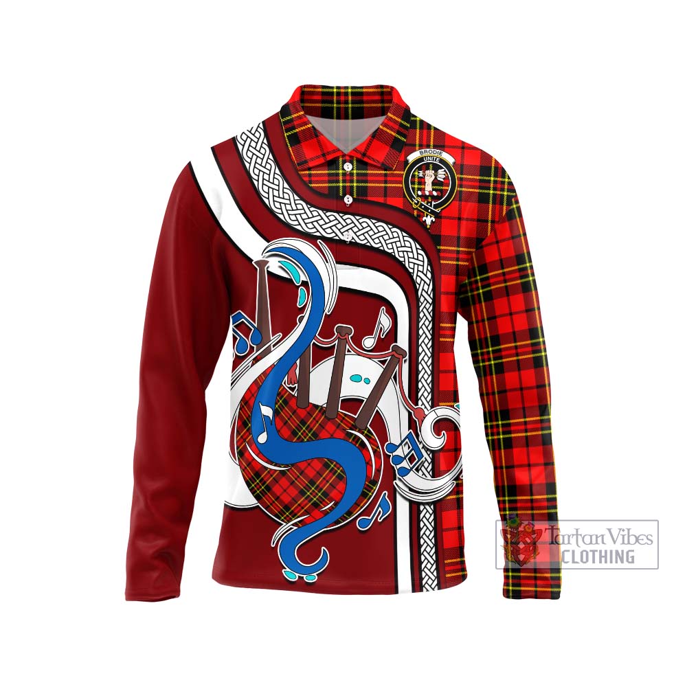 Tartan Vibes Clothing Brodie Modern Tartan Long Sleeve Polo Shirt with Epic Bagpipe Style