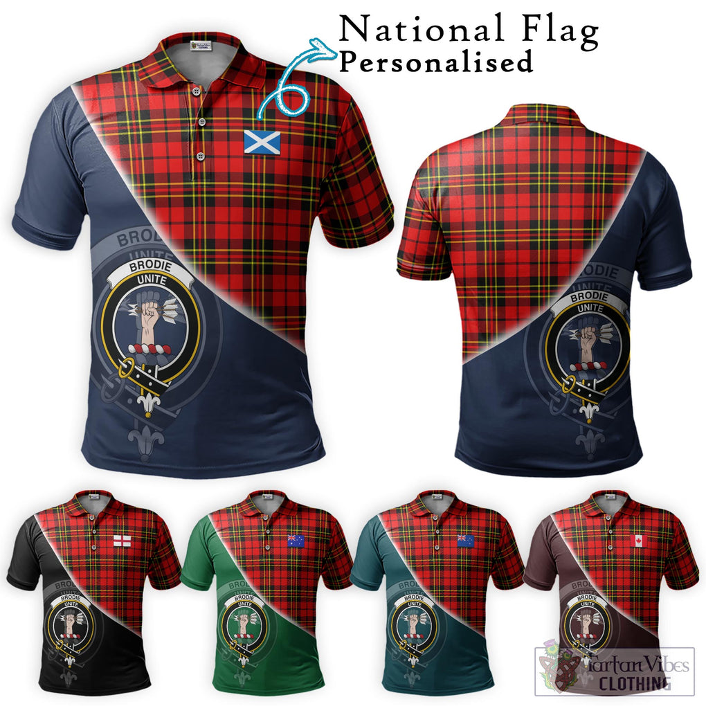 Brodie Modern Tartan Polo Shirt with Personalised National Flag and Family Crest Half Style Maroon - Tartanvibesclothing Shop