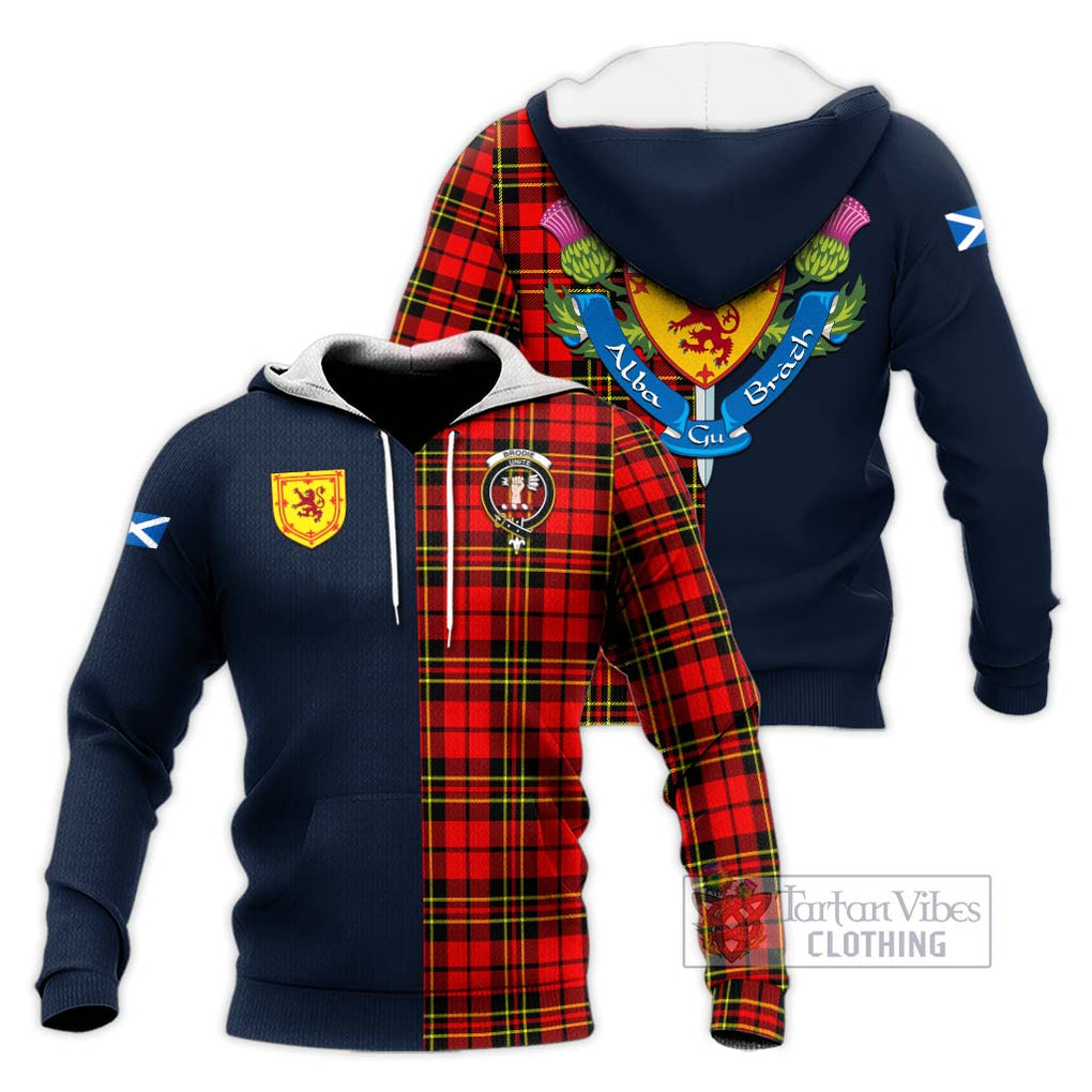 Tartan Vibes Clothing Brodie Modern Tartan Knitted Hoodie with Scottish Lion Royal Arm Half Style