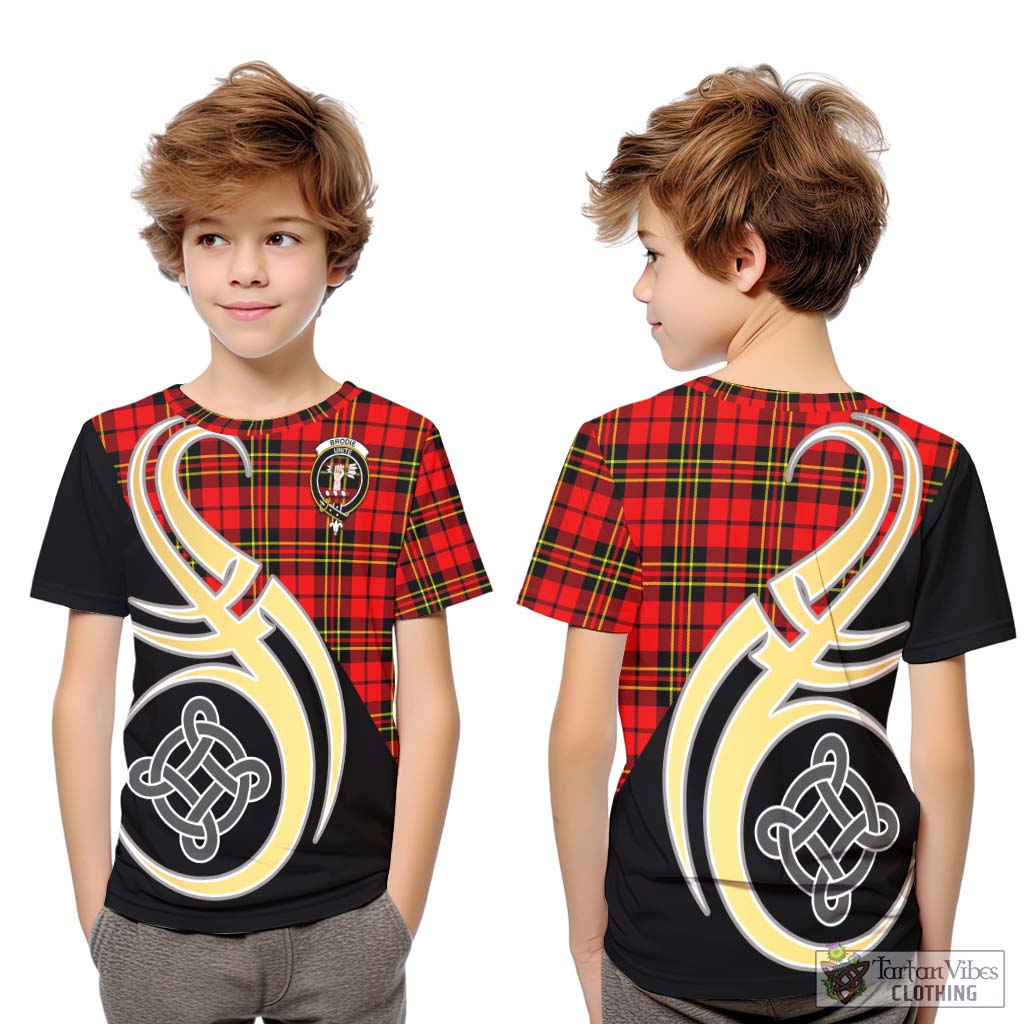 Brodie Modern Tartan Kid T-Shirt with Family Crest and Celtic Symbol Style Youth XL Size14 - Tartan Vibes Clothing