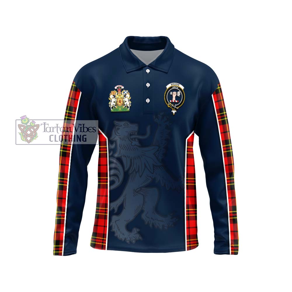 Brodie Modern Tartan Long Sleeve Polo Shirt with Family Crest and Lion Rampant Vibes Sport Style Unisex - Tartan Vibes Clothing