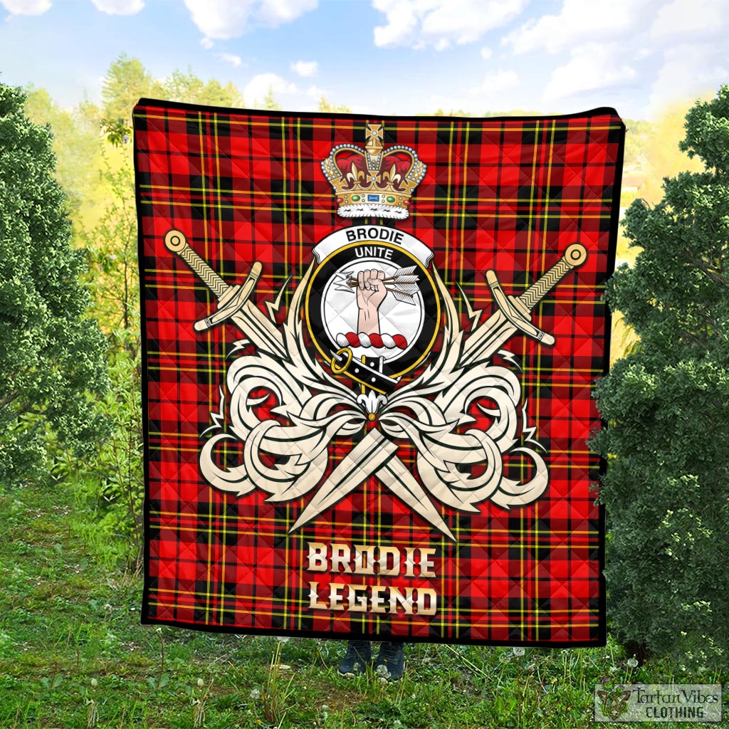 Tartan Vibes Clothing Brodie Modern Tartan Quilt with Clan Crest and the Golden Sword of Courageous Legacy