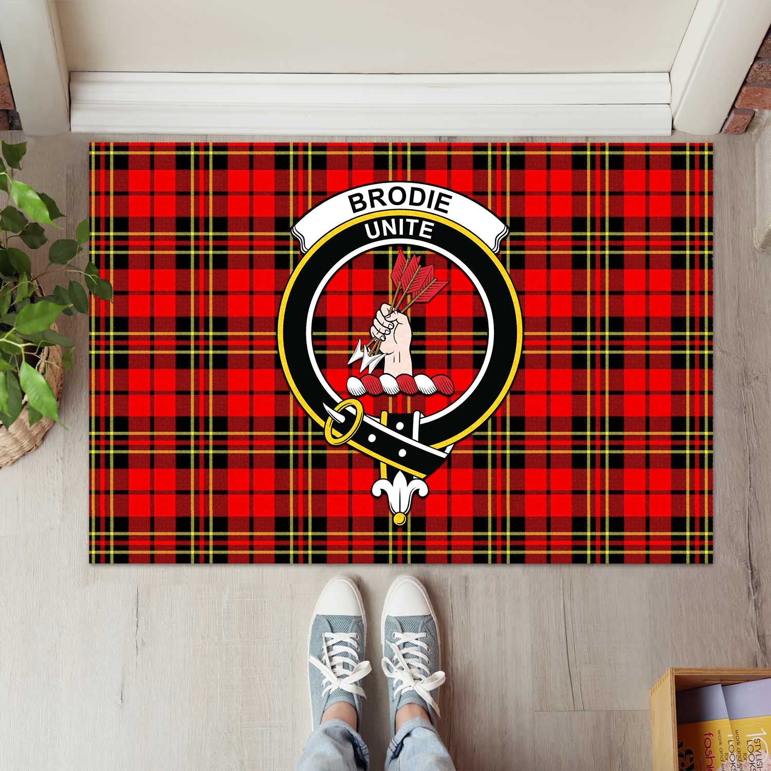 Brodie Modern Tartan Door Mat with Family Crest - Tartanvibesclothing