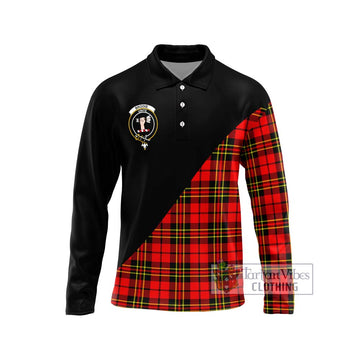 Brodie Modern Tartan Long Sleeve Polo Shirt with Family Crest and Military Logo Style