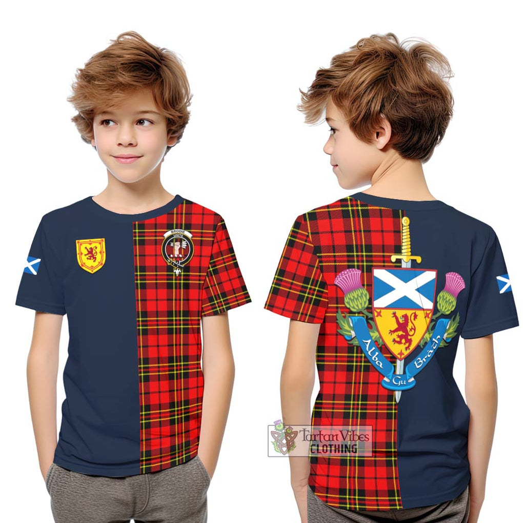 Tartan Vibes Clothing Brodie Modern Tartan Kid T-Shirt with Scottish Lion Royal Arm Half Style