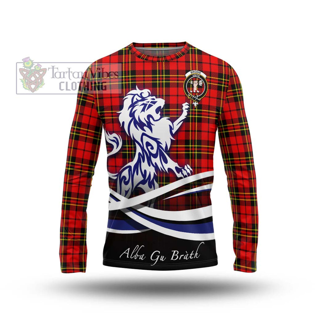 Brodie Modern Tartan Long Sleeve T-Shirt with Alba Gu Brath Regal Lion Emblem Unisex - Tartanvibesclothing Shop