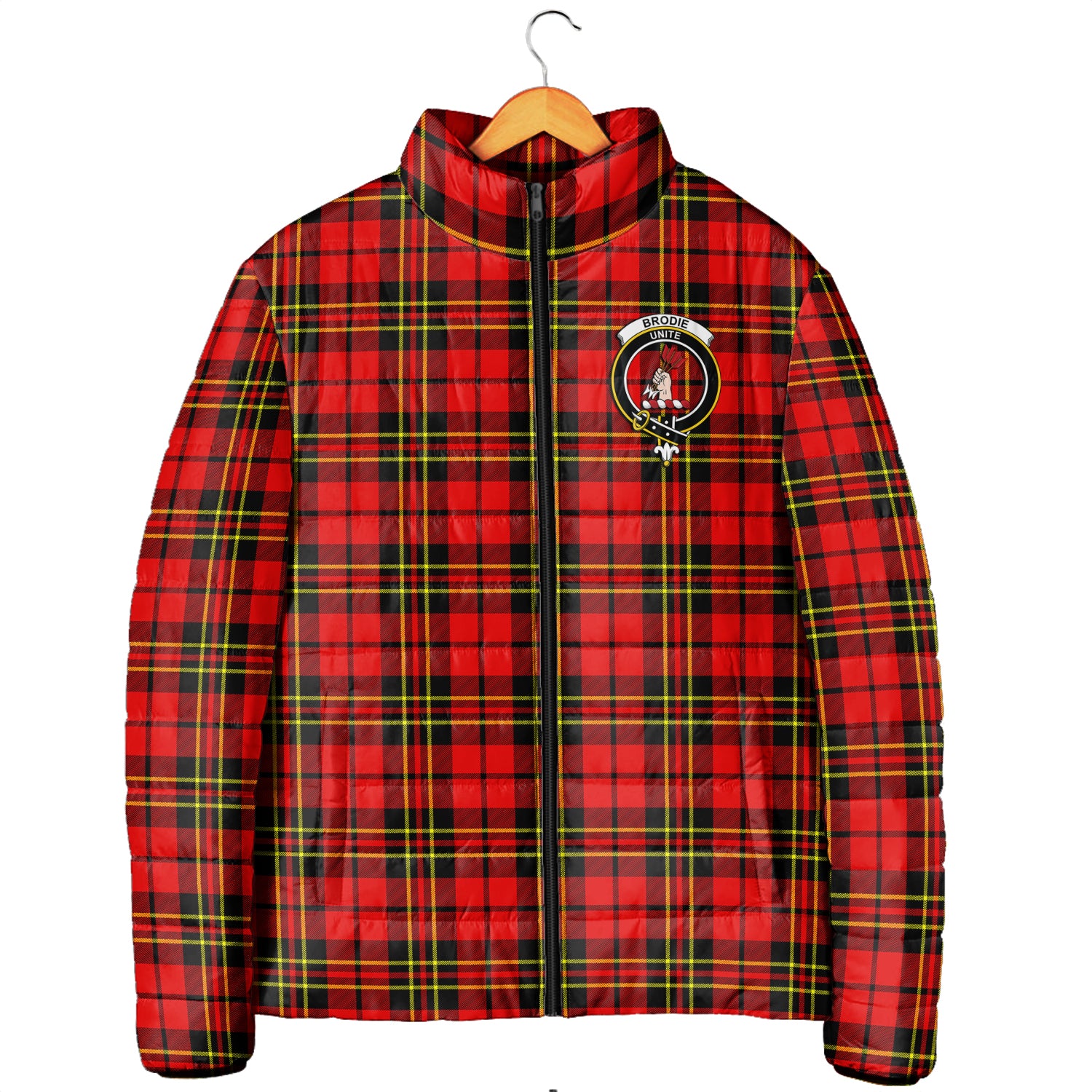 Brodie Modern Tartan Padded Jacket with Family Crest Men's Padded Jacket - Tartan Vibes Clothing