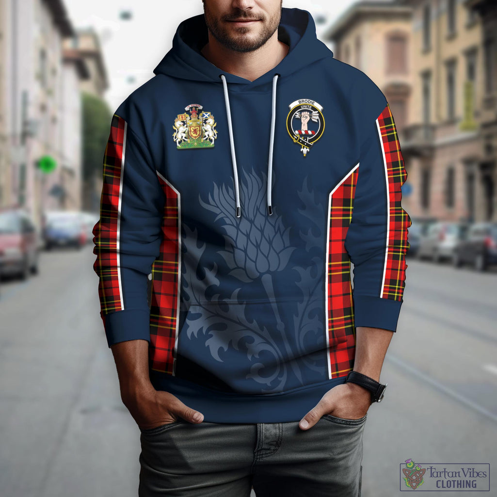 Tartan Vibes Clothing Brodie Modern Tartan Hoodie with Family Crest and Scottish Thistle Vibes Sport Style