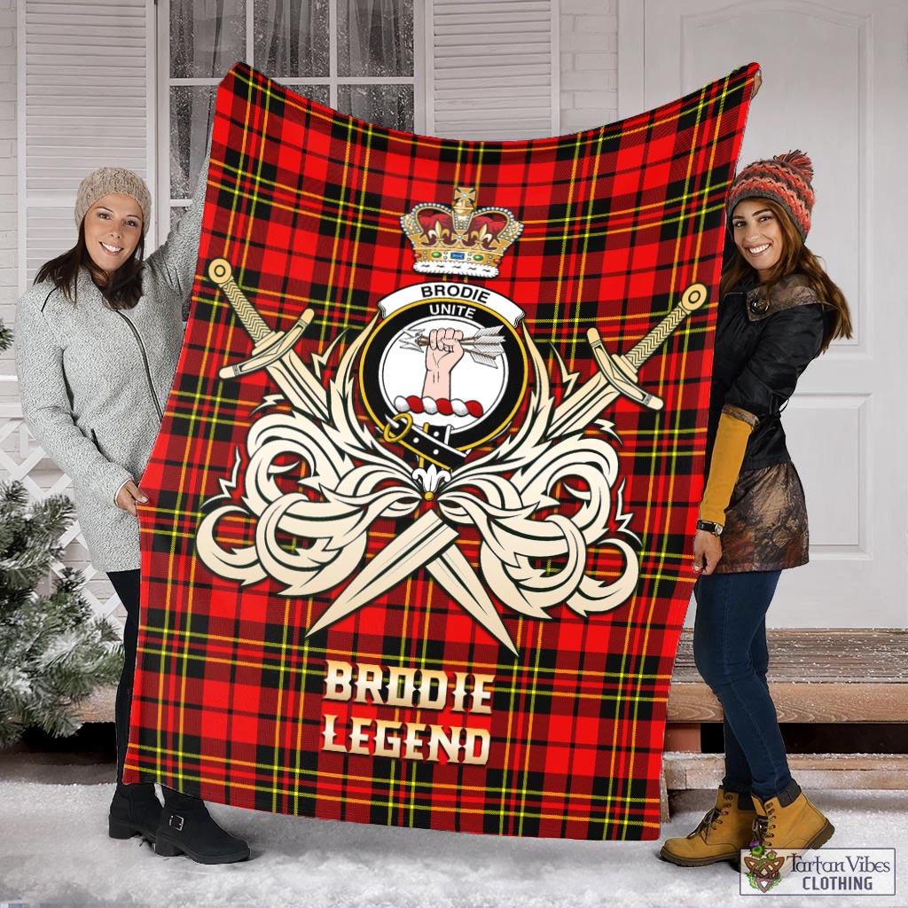 Tartan Vibes Clothing Brodie Modern Tartan Blanket with Clan Crest and the Golden Sword of Courageous Legacy