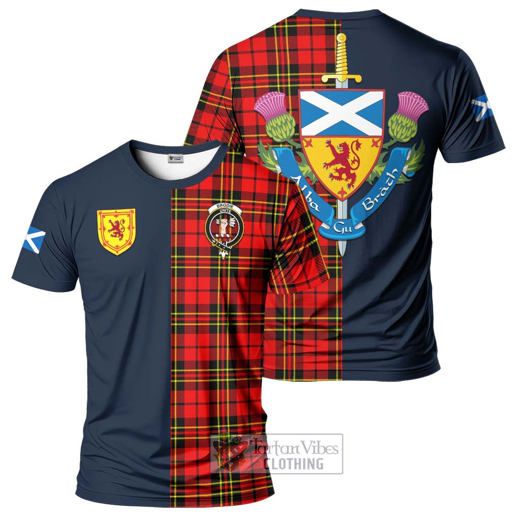 Tartan Vibes Clothing Brodie Modern Tartan T-Shirt Alba with Scottish Lion Royal Arm Half Style