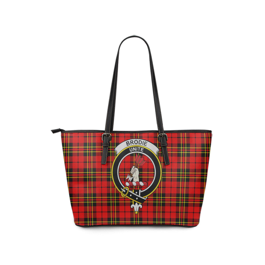 Brodie Modern Tartan Leather Tote Bag with Family Crest - Tartanvibesclothing
