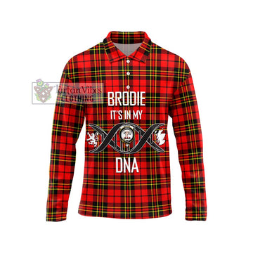 Brodie Modern Tartan Long Sleeve Polo Shirt with Family Crest DNA In Me Style