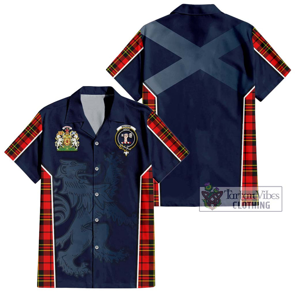 Brodie Modern Tartan Short Sleeve Button Shirt with Family Crest and Lion Rampant Vibes Sport Style Kid - Tartan Vibes Clothing