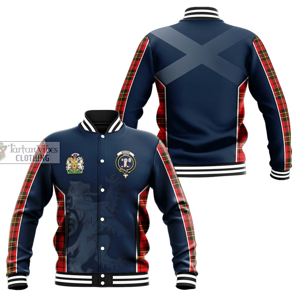 Brodie Modern Tartan Baseball Jacket with Family Crest and Lion Rampant Vibes Sport Style Unisex - Tartan Vibes Clothing