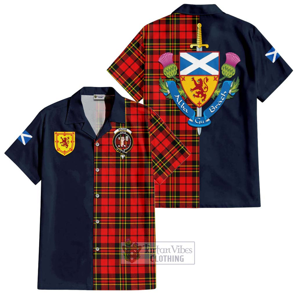 Tartan Vibes Clothing Brodie Modern Tartan Short Sleeve Button Shirt with Scottish Lion Royal Arm Half Style