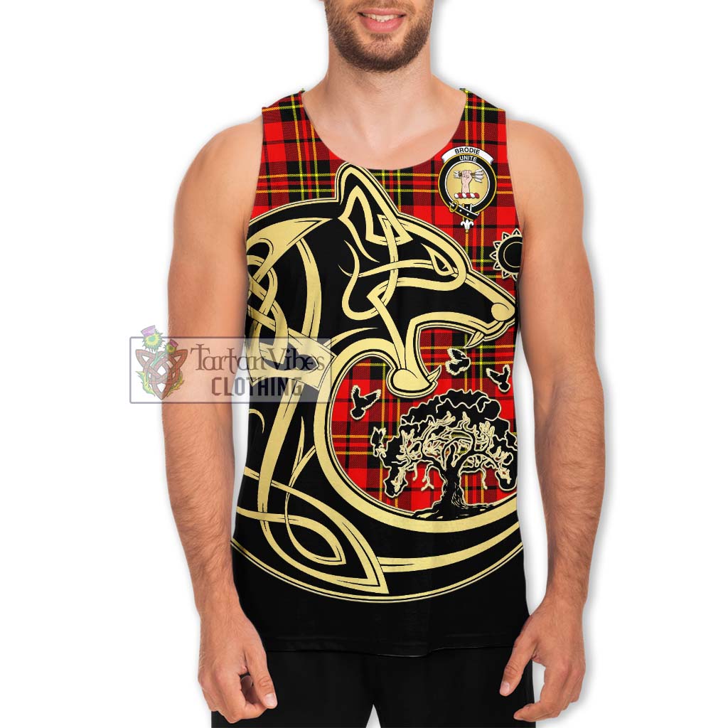 Tartan Vibes Clothing Brodie Modern Tartan Men's Tank Top with Family Crest Celtic Wolf Style