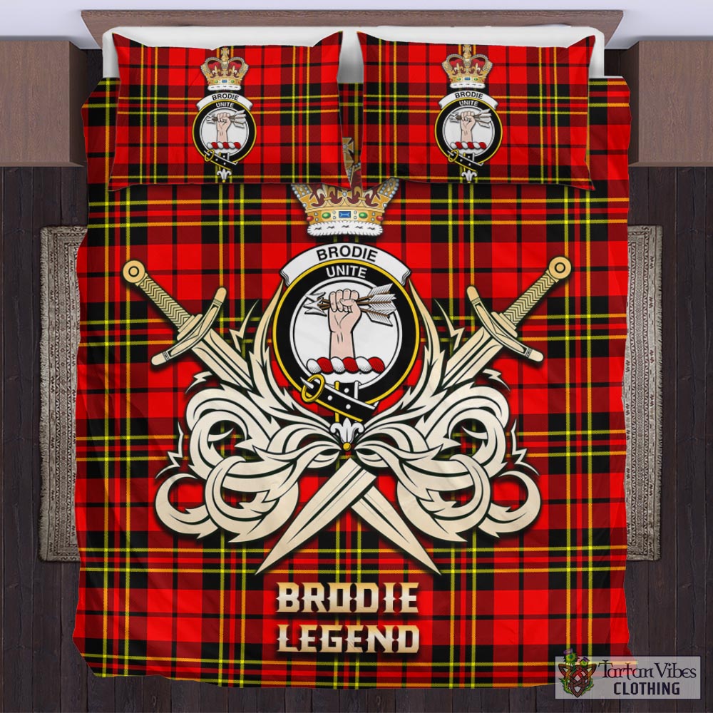 Tartan Vibes Clothing Brodie Modern Tartan Bedding Set with Clan Crest and the Golden Sword of Courageous Legacy