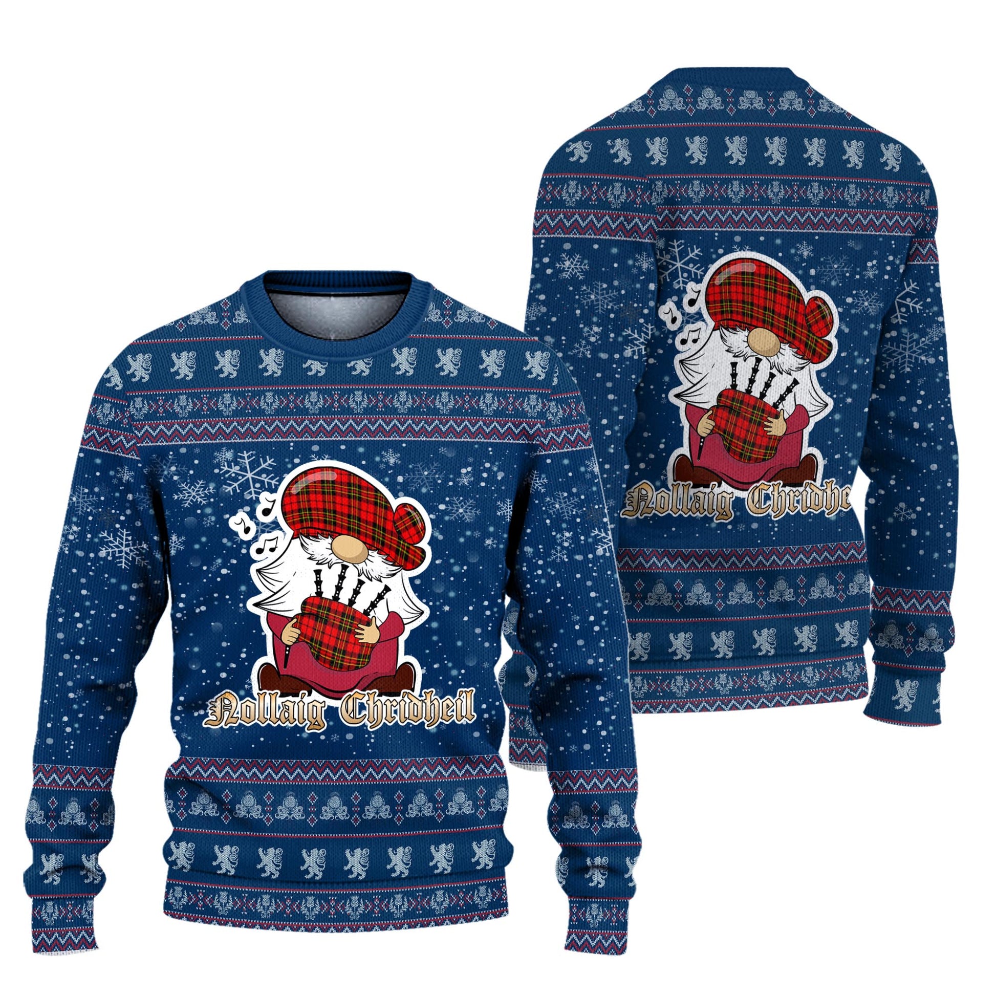 Brodie Modern Clan Christmas Family Knitted Sweater with Funny Gnome Playing Bagpipes Unisex Blue - Tartanvibesclothing