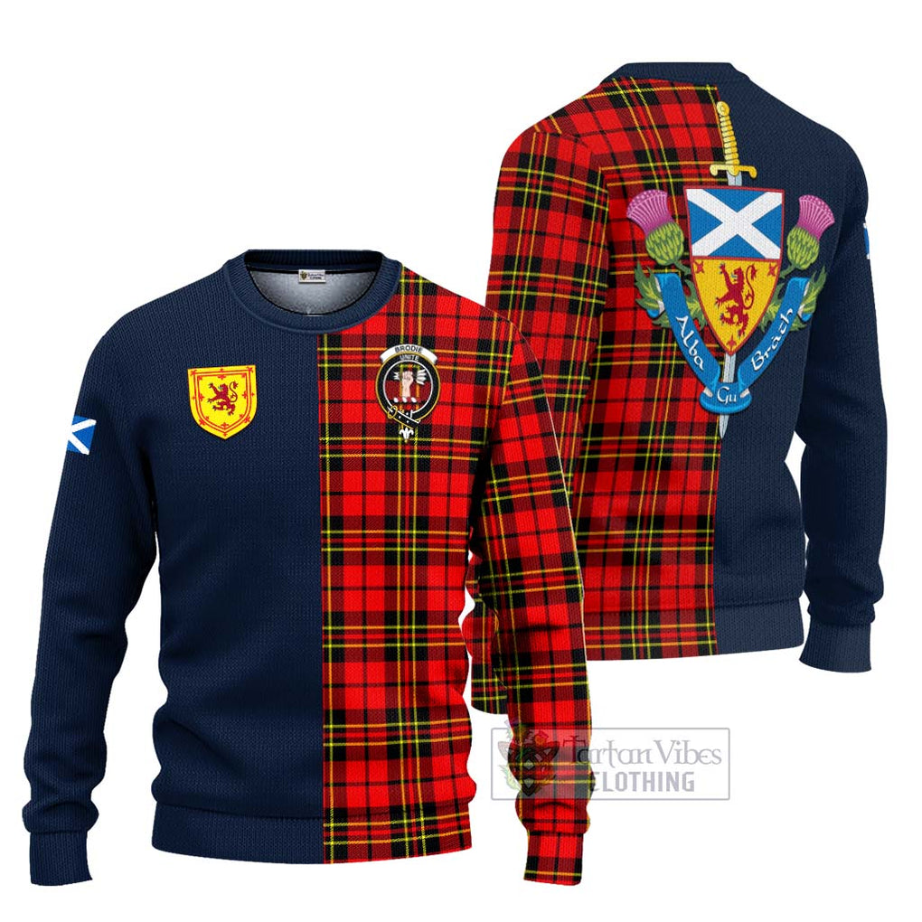 Tartan Vibes Clothing Brodie Modern Tartan Knitted Sweater with Scottish Lion Royal Arm Half Style