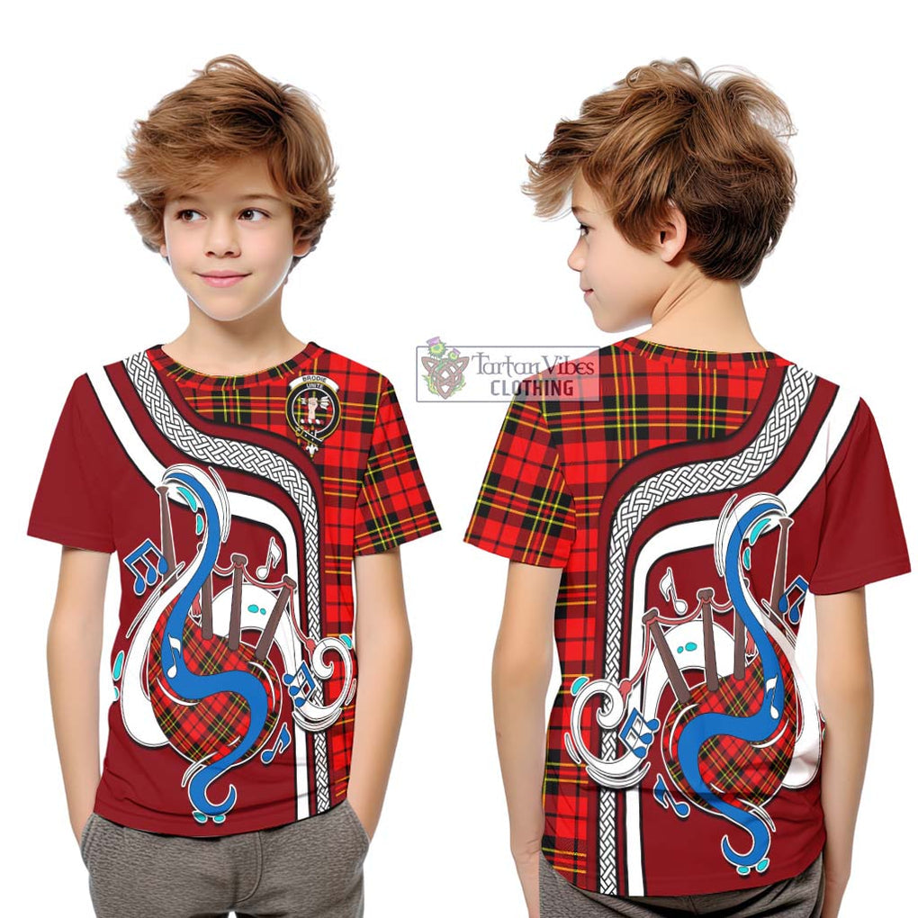 Tartan Vibes Clothing Brodie Modern Tartan Kid T-Shirt with Epic Bagpipe Style