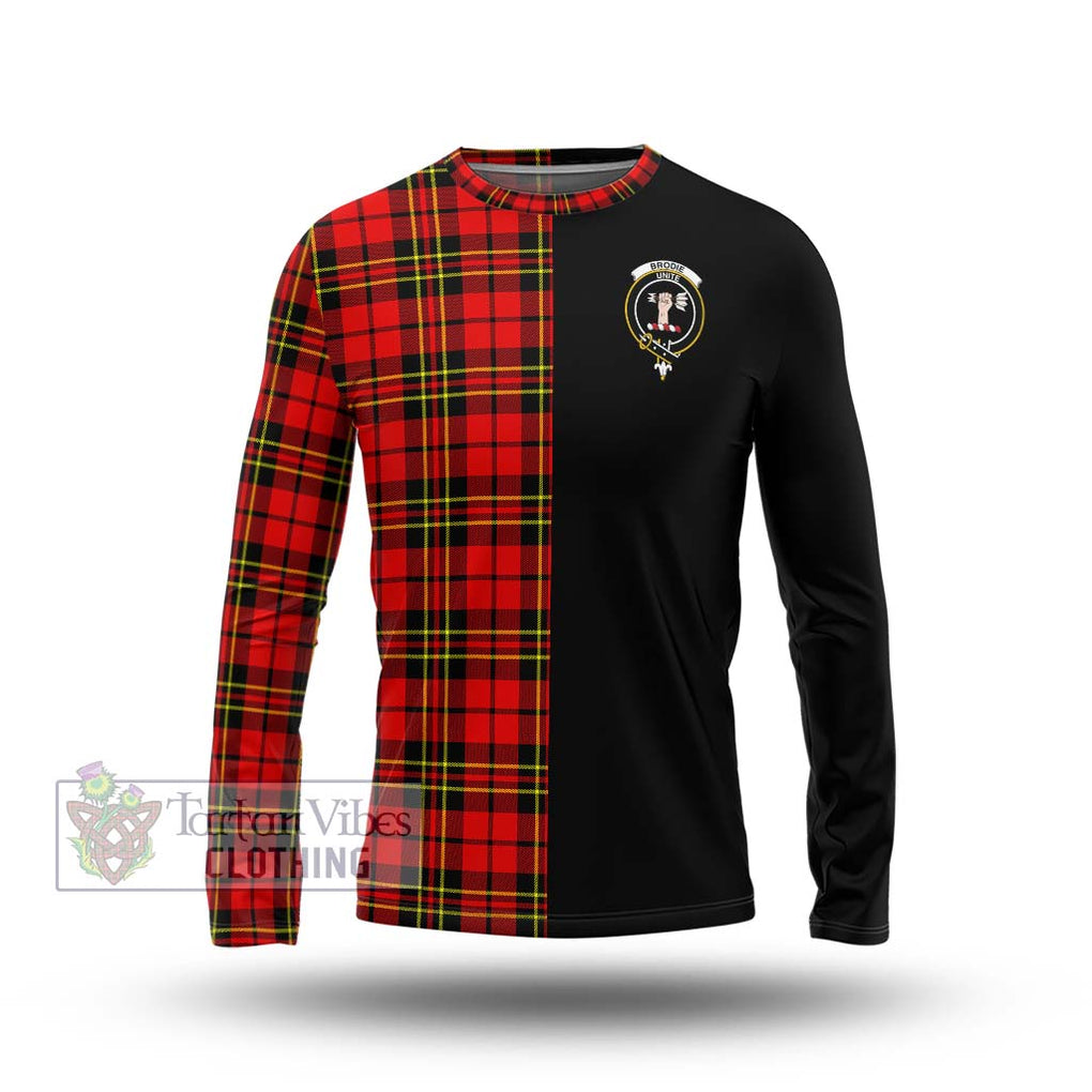 Brodie Modern Tartan Long Sleeve T-Shirt with Family Crest and Half Of Me Style Unisex - Tartanvibesclothing Shop