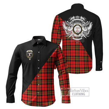 Brodie Modern Tartan Long Sleeve Button Shirt with Family Crest and Military Logo Style