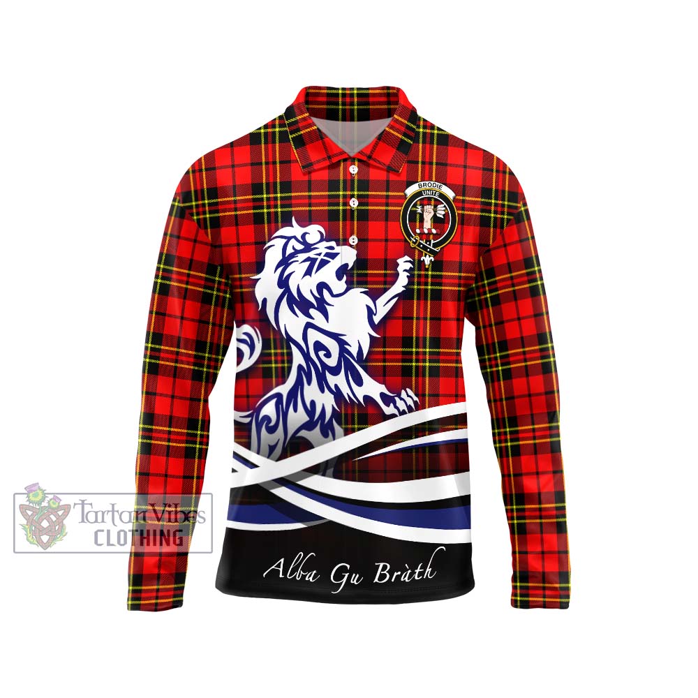 Brodie Modern Tartan Long Sleeve Polo Shirt with Alba Gu Brath Regal Lion Emblem Unisex - Tartanvibesclothing Shop