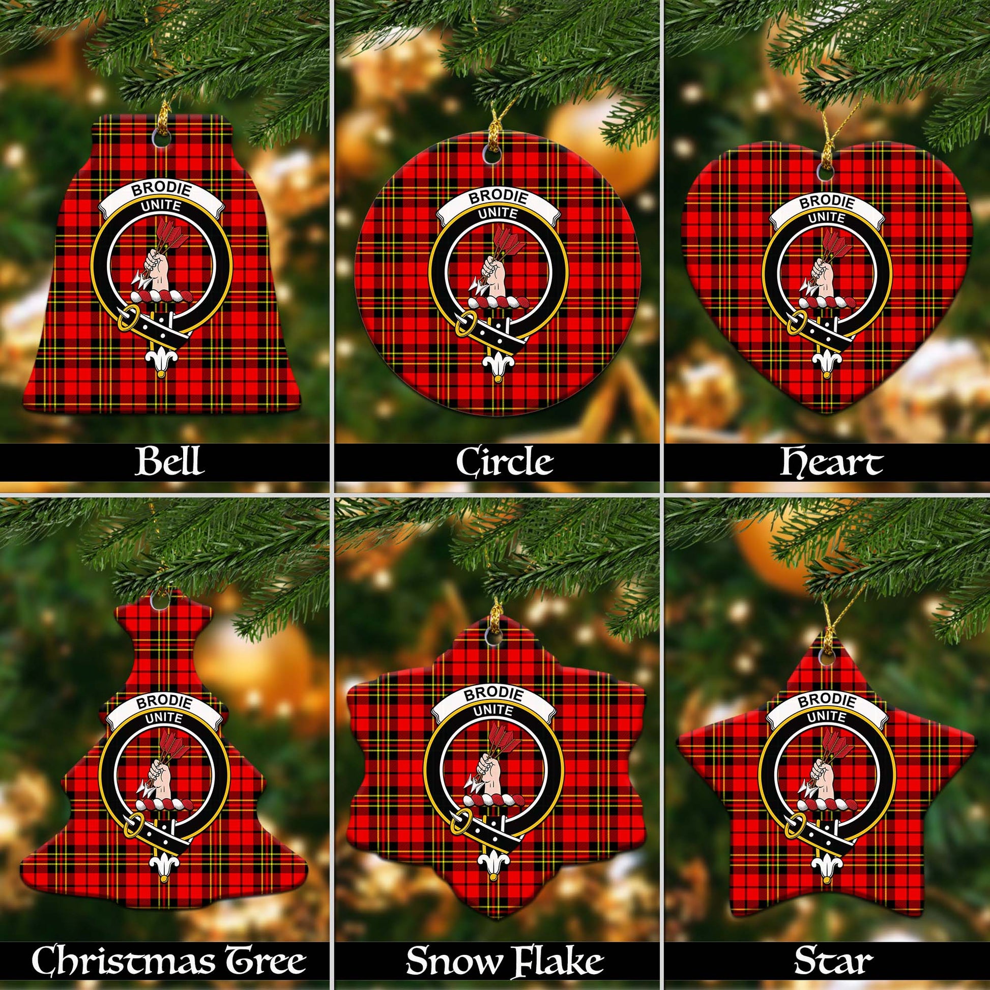 Brodie Modern Tartan Christmas Ornaments with Family Crest Ceramic Bell Pack 1: ornament * 1 piece - Tartanvibesclothing