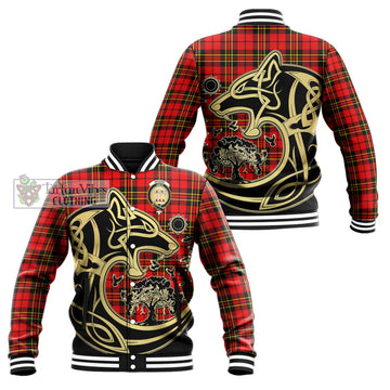 Brodie Modern Tartan Baseball Jacket with Family Crest Celtic Wolf Style