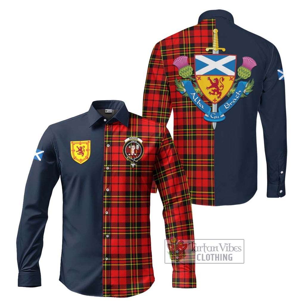 Tartan Vibes Clothing Brodie Modern Tartan Long Sleeve Button Shirt with Scottish Lion Royal Arm Half Style