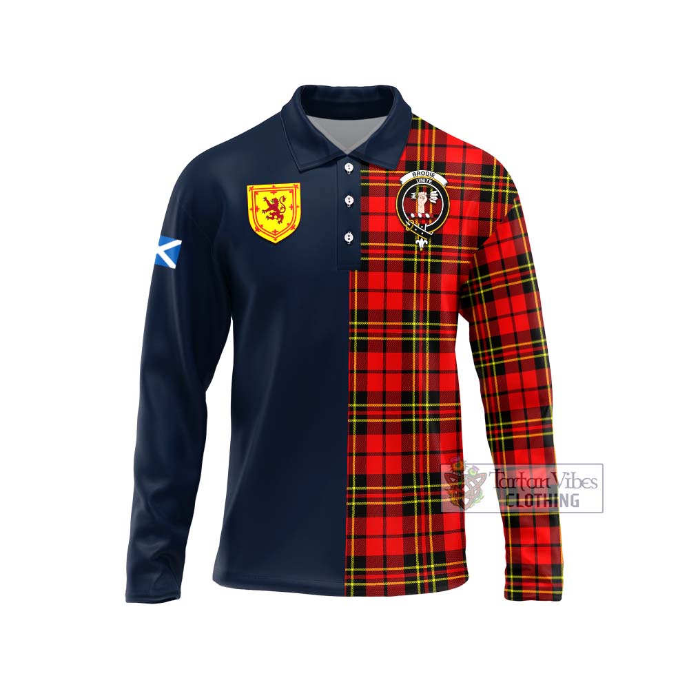 Tartan Vibes Clothing Brodie Modern Tartan Long Sleeve Polo Shirt with Scottish Lion Royal Arm Half Style