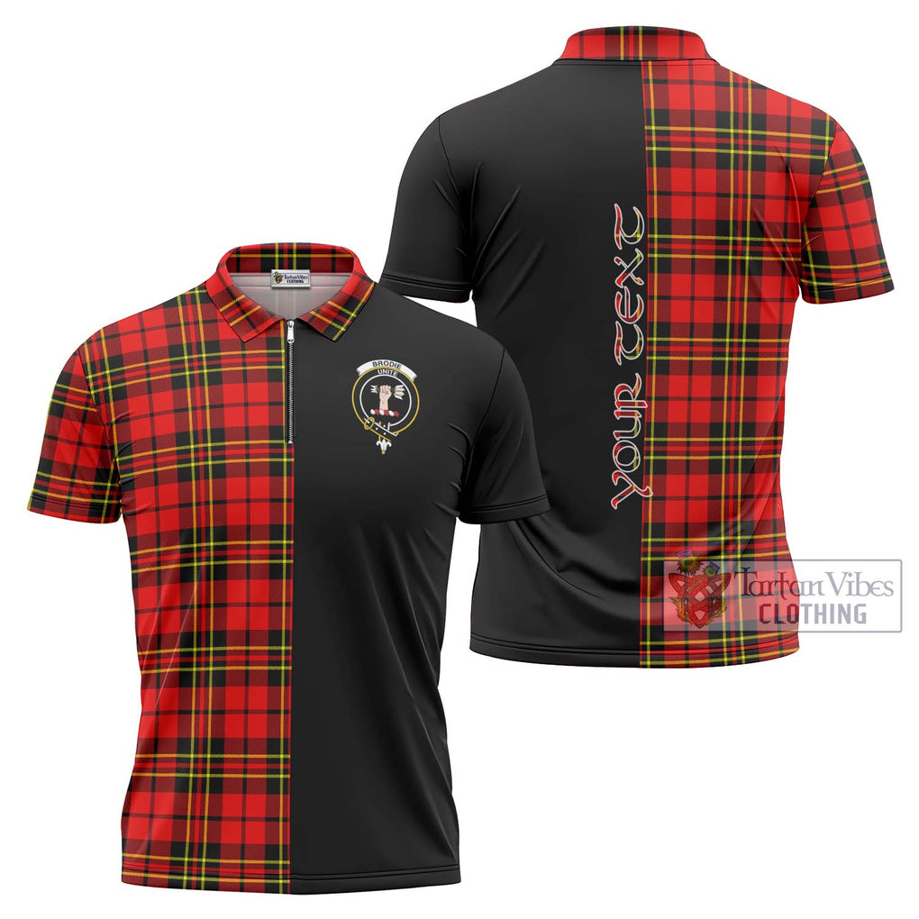 Brodie Modern Tartan Zipper Polo Shirt with Family Crest and Half Of Me Style Unisex - Tartanvibesclothing Shop