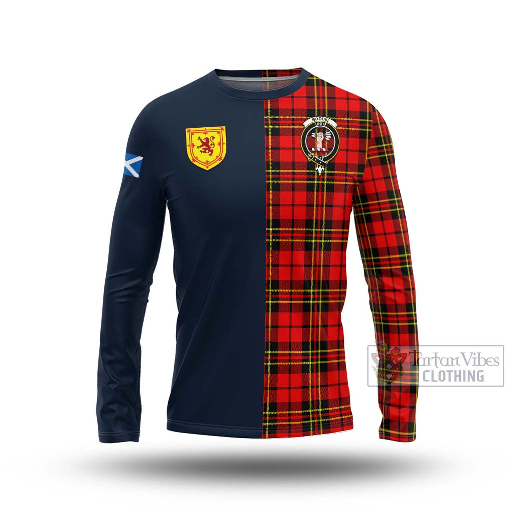 Tartan Vibes Clothing Brodie Modern Tartan Long Sleeve T-Shirt with Scottish Lion Royal Arm Half Style