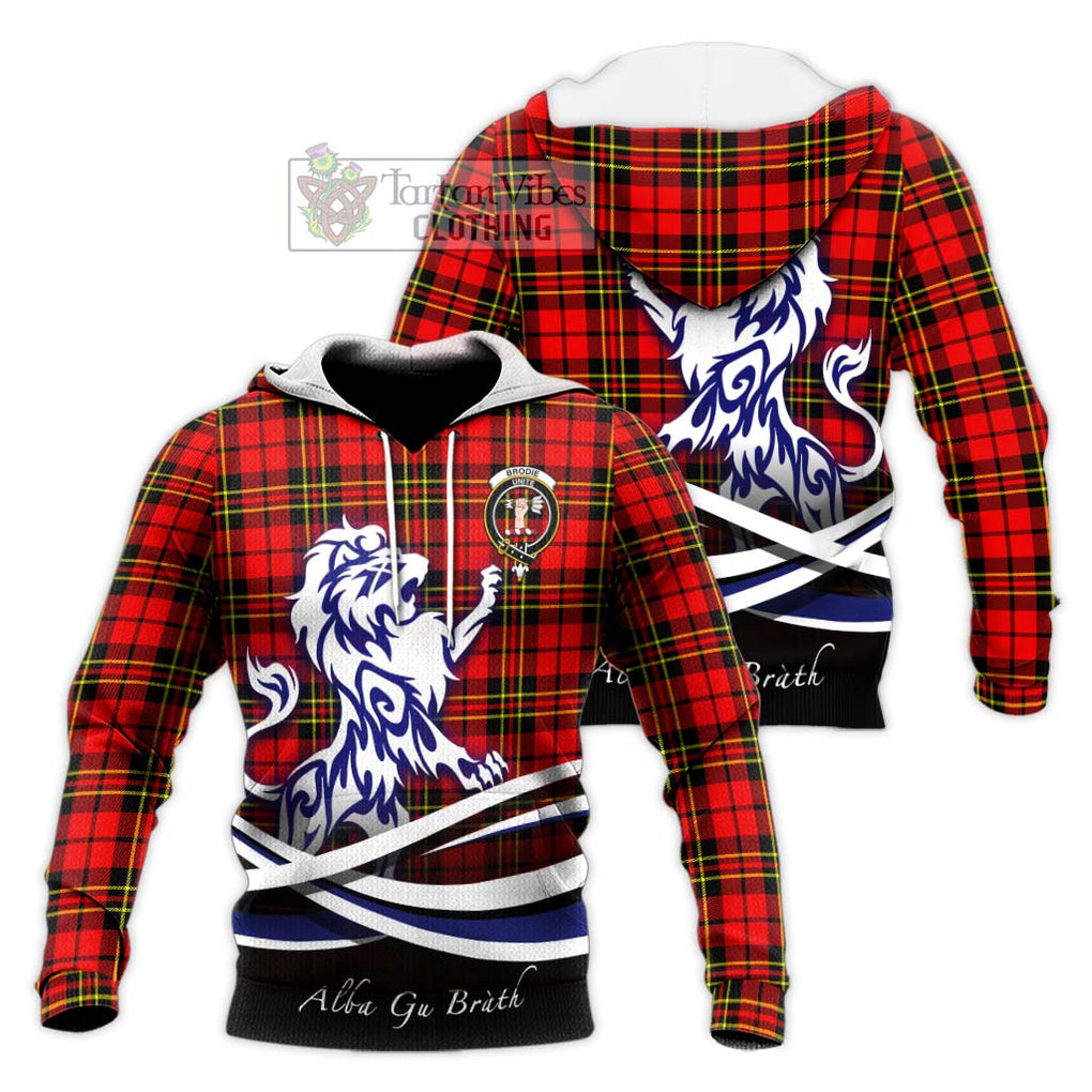 Brodie Modern Tartan Knitted Hoodie with Alba Gu Brath Regal Lion Emblem Unisex Knitted Pullover Hoodie - Tartanvibesclothing Shop