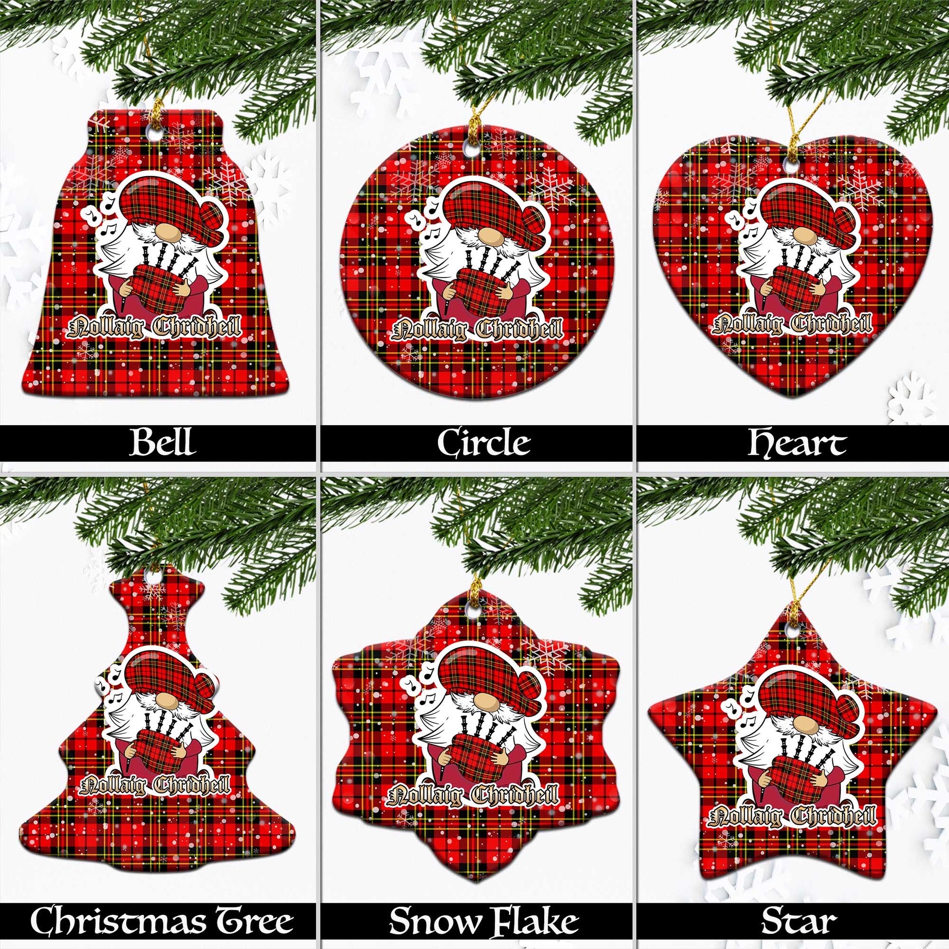 Brodie Modern Tartan Christmas Ornaments with Scottish Gnome Playing Bagpipes Ceramic - Tartanvibesclothing