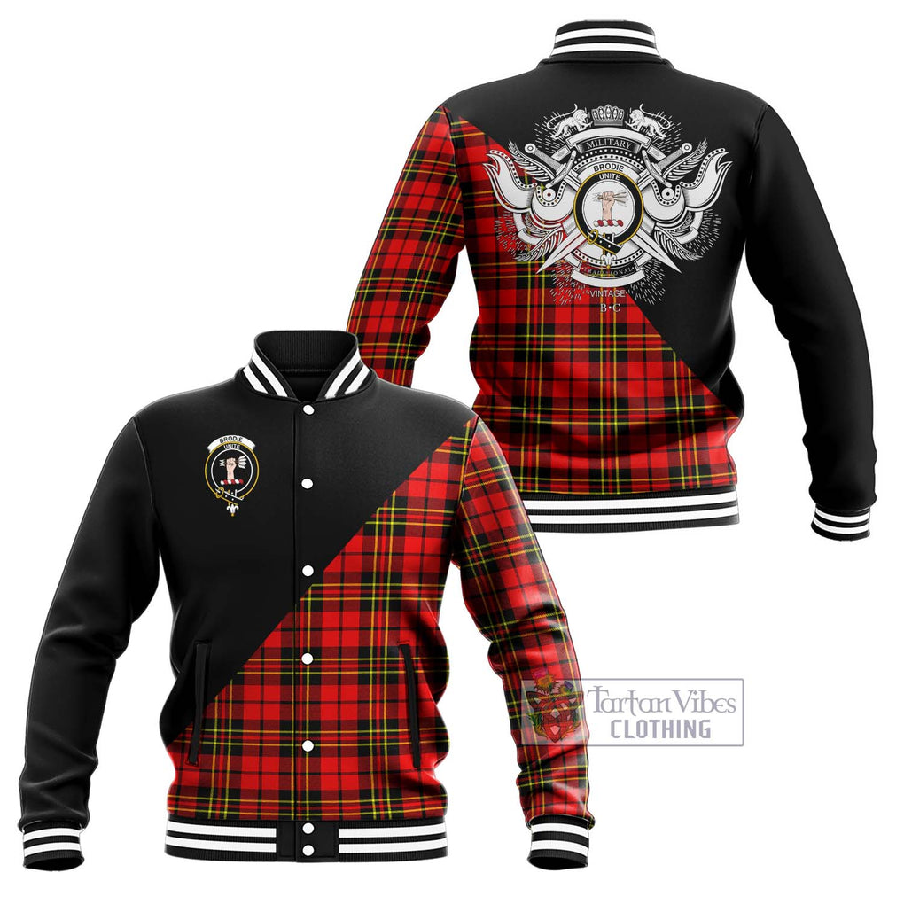 Brodie Modern Tartan Baseball Jacket with Family Crest and Military Logo Style Unisex - Tartanvibesclothing Shop