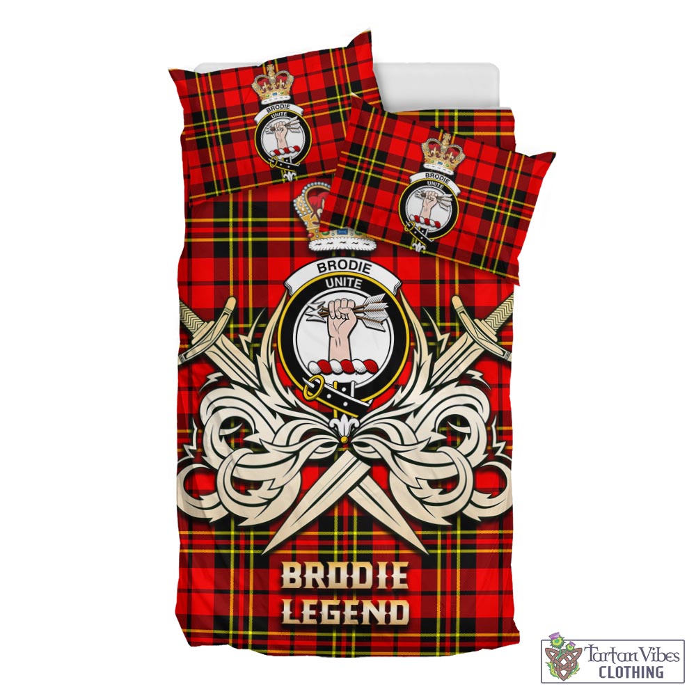 Tartan Vibes Clothing Brodie Modern Tartan Bedding Set with Clan Crest and the Golden Sword of Courageous Legacy