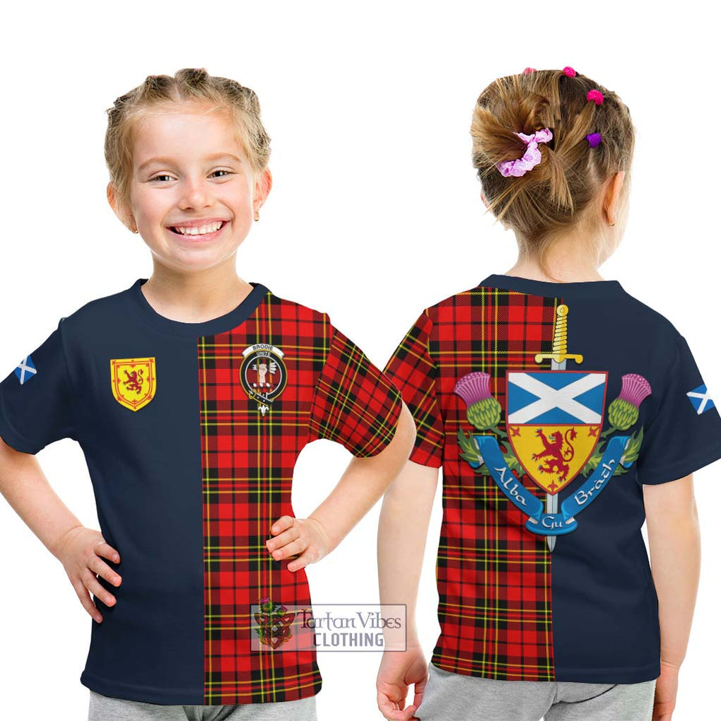 Tartan Vibes Clothing Brodie Modern Tartan Kid T-Shirt with Scottish Lion Royal Arm Half Style